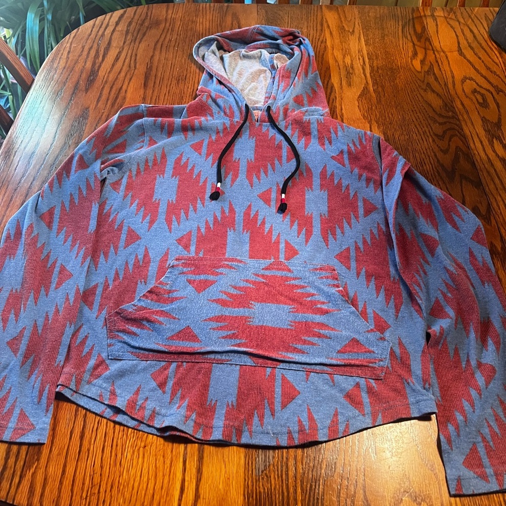 Aztec Patterned Red and Blue Men's Thin Hoodie